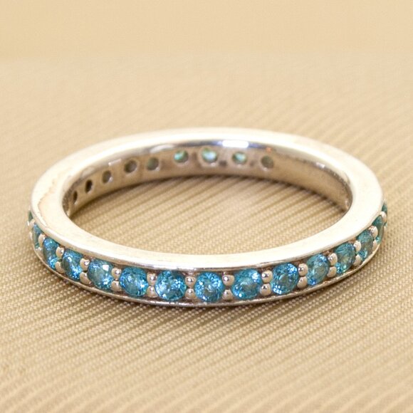 Sky Blue Sparkly CZ 925 Sterling Silver Band Ring, Stacking Band Ring, Size 5.5 - Picture 2 of 9